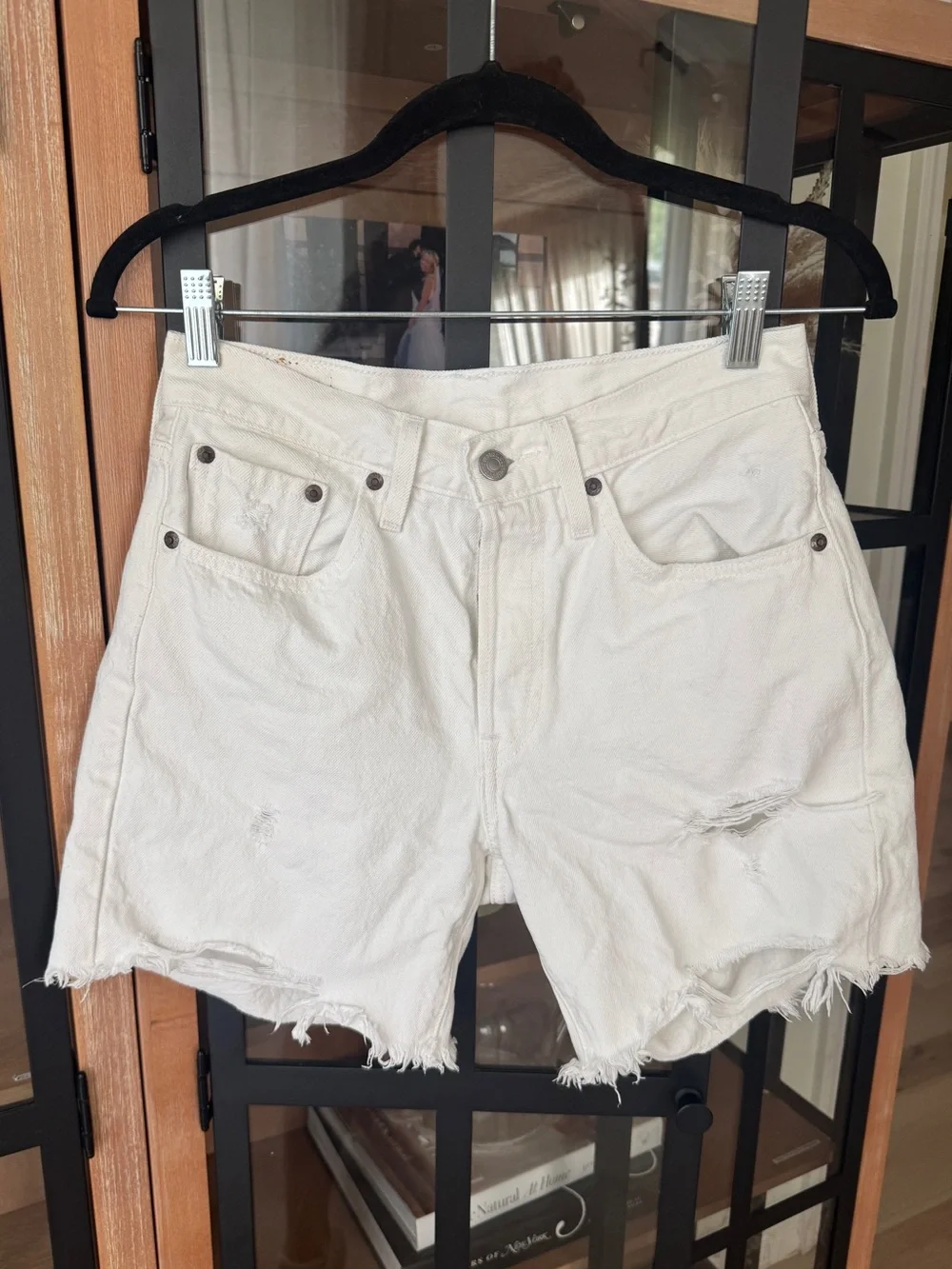 Levi’s 501 Original denim Shorts high waisted jean Disco Nights revolve raw hem